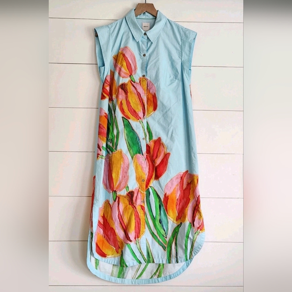 Anthropologie Maeve Womens Tulip Print Midi Dress Size XS Button Front Romantic - Picture 5 of 15